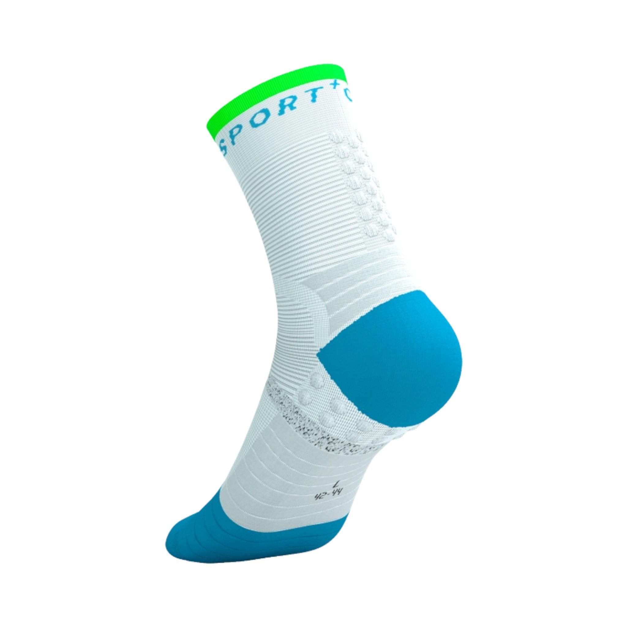 Compressport Pro Marathon Socks White/Norse Blue/NeonGreen #Color_White/Norse Blue/NeonGreen
