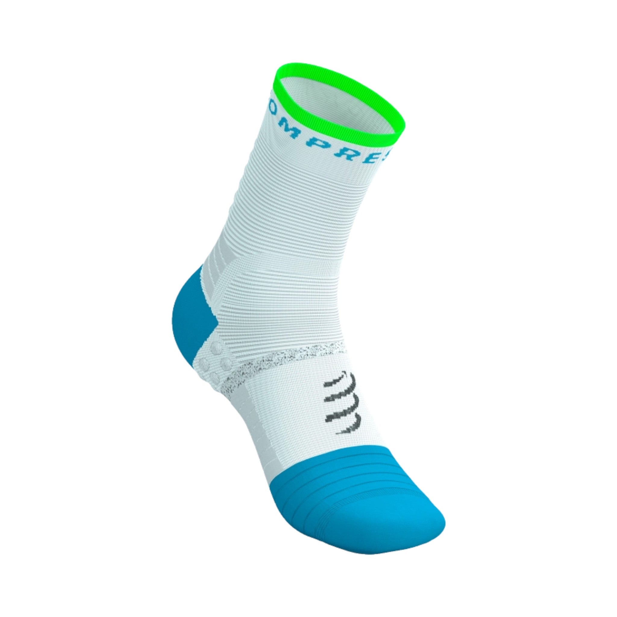 Compressport Pro Marathon Socks White/Norse Blue/NeonGreen #Color_White/Norse Blue/NeonGreen