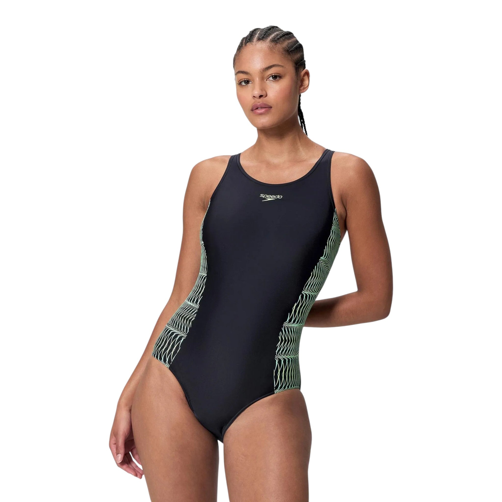 Speedo Placement Medalist Mujer Black/Green #Color_Black/Green