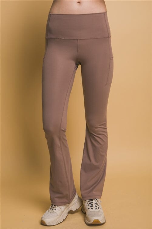 HIGH-WAISTED FLARED LEGGINGS WITH SIDE POCKETS TAN LICRA LOVE TREE 