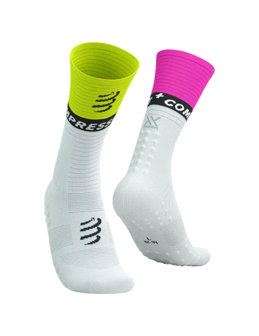 Mid Compression Socks V2.0 - White Safe Yellow Neo Pink Medias COMPRESSPORT 