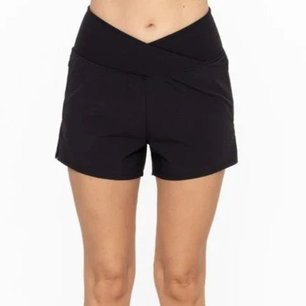 MONO B CROSSOVER WAIST RUNNING SHORTS- NEGRO SHORT MONO B 